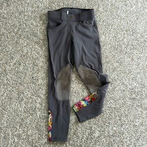 Ovation kids riding pants in gray with floral accent